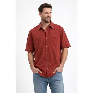 Columbia Mens Short Sleeve Button Down Shirt Red Casual Outdoor Size‎ XL